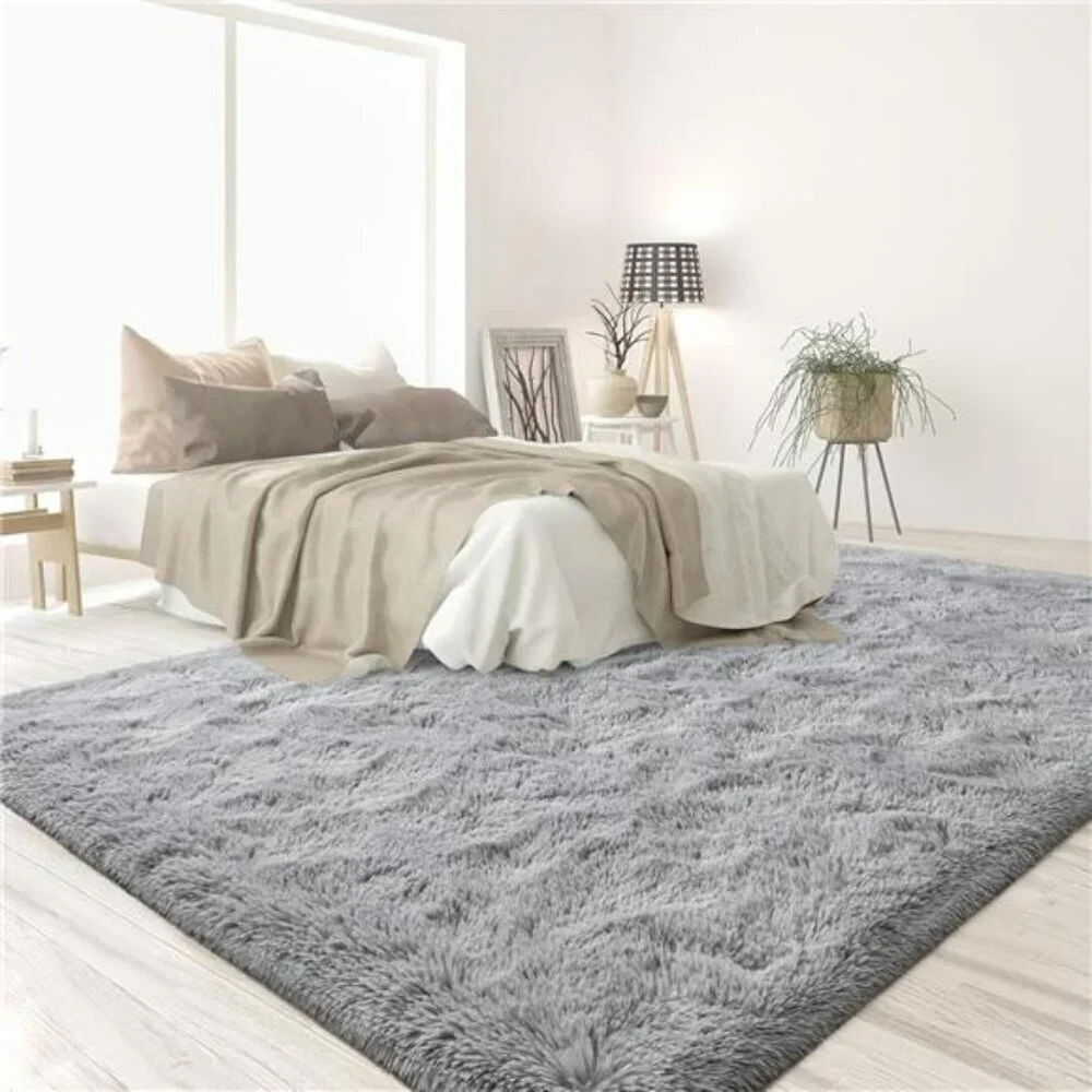Shag Area Rug 5x8 Soft Grey Fuzzy Plush Carpet for Bedroom Living Room Dorm
